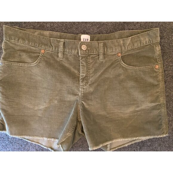 GAP 3.5"‎ Corduroy Shorts Women 14 Moss Soft Stretch Casual Outdoor Raw Edge Hem - Picture 1 of 12